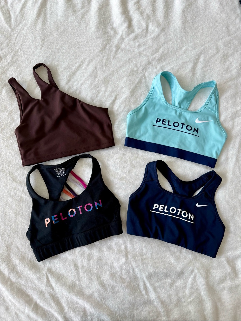 Peloton XS sports bras in various colors